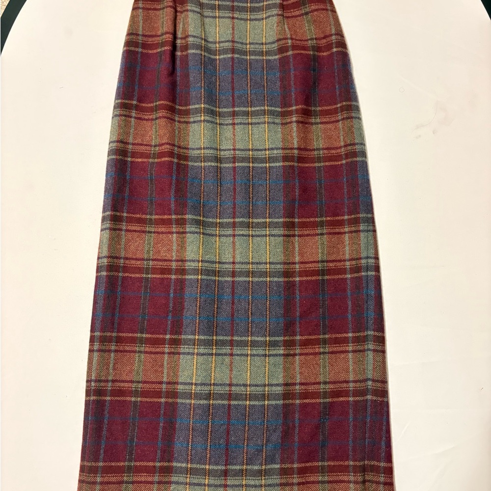 Vintage Ralph Lauren Plaid Wool Wrap Skirt Fringe Long Pencil Midi Equestrian S - Picture 10 of 12